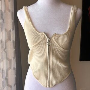 ASOS DESIGN knitted corset with zip through in cream